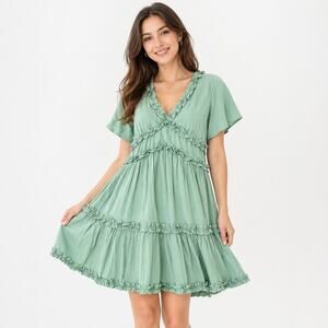 Magnolia Boutique Sage Green Ruffle Mini Dress Size Small EUC Spring Graduation